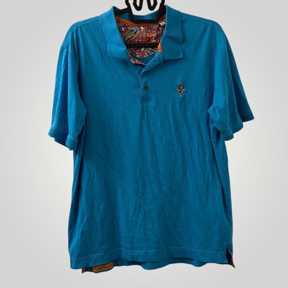 Robert Graham Polo Shirt Mens L Blue Short Sleeve Graphic Skull Print Designer